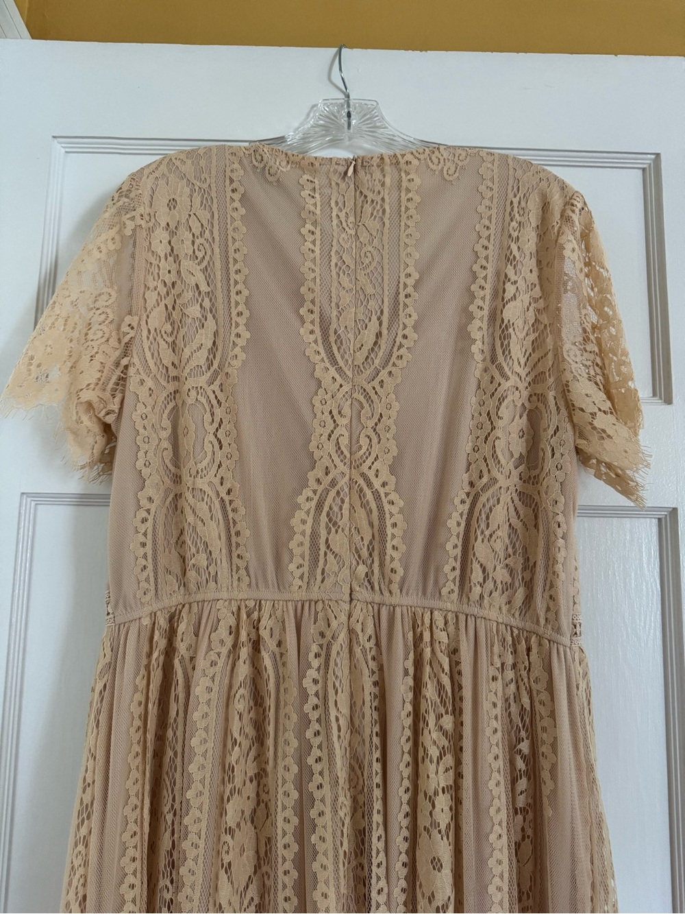 MEROKEETY - Beige Floral Lace Maxi Dress - Picture 8 of 9